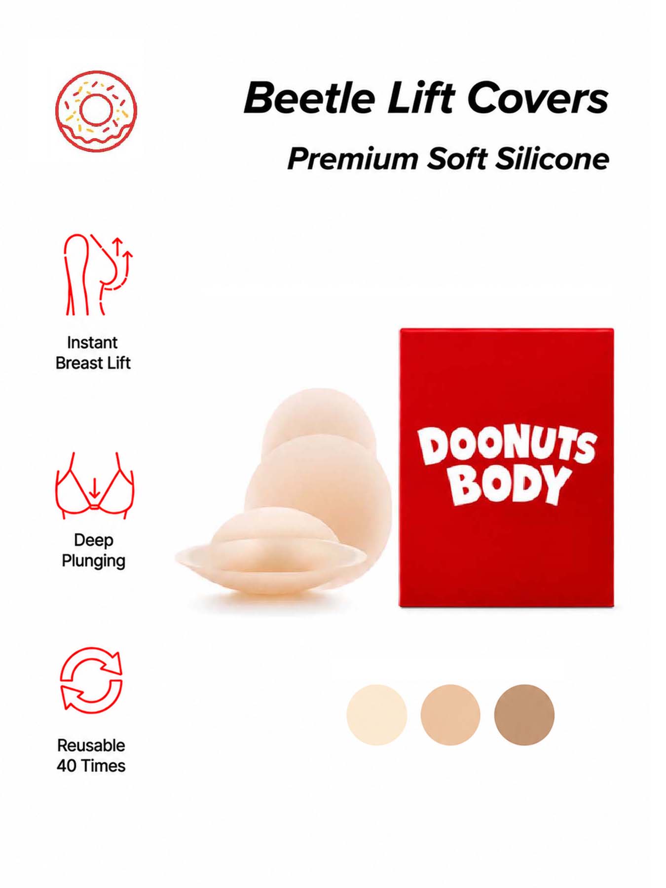 Push Up Bra Silicone - DOONUTS Onzichtbare borstlift-pasties, herbruikbare, waterdichte siliconen